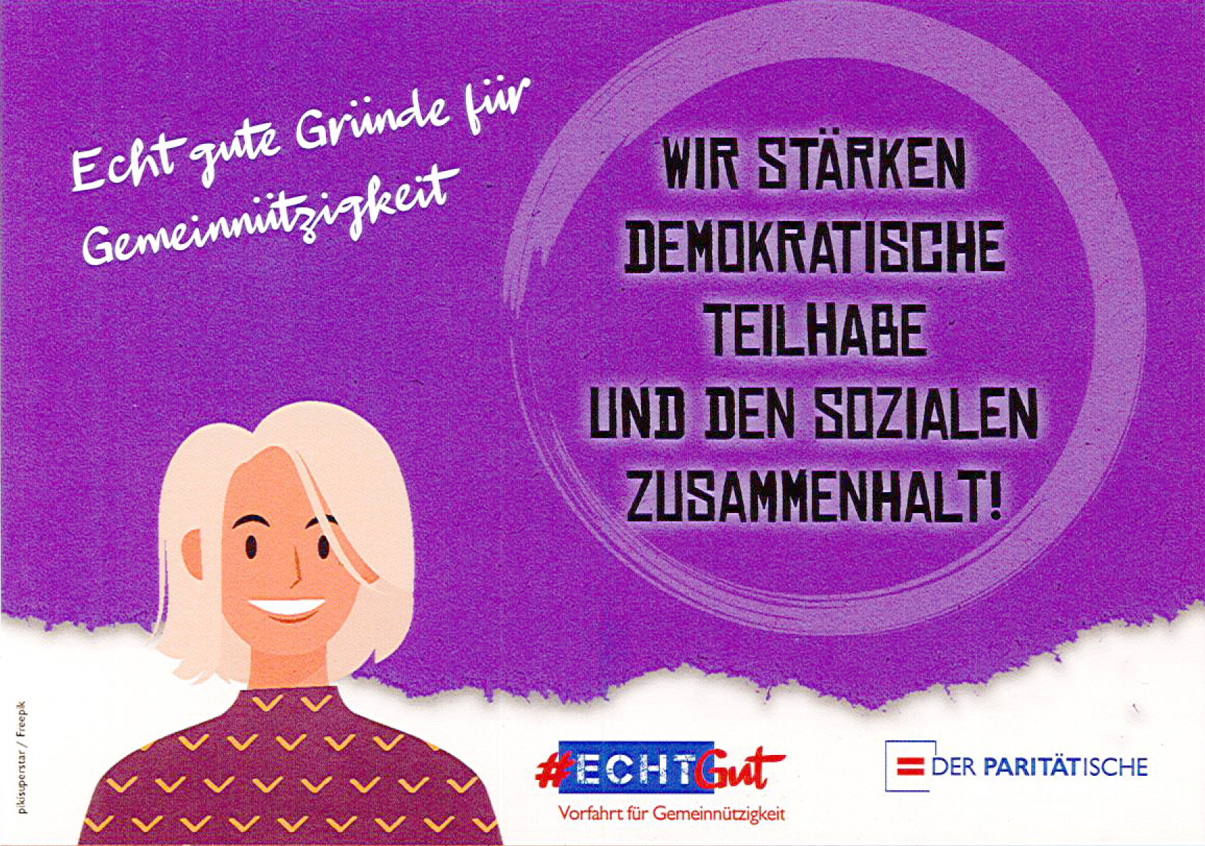 Postkarte: Wir stärken demokratische Teilhabe und den sozialen Zusammenhalt Postkarte: Wir stärken demokratische Teilhabe und den sozialen Zusammenhalt