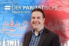 GF: Georg Steimann vor stilisierter Hannover Karte GF: Georg Steimann vor stilisierter Hannover Karte