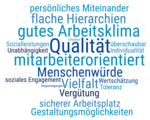 Wortwolke mit unseren Werten als Arbeitgeber