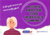 Postkarte: Wir stärken demokratische Teilhabe und den sozialen Zusammenhalt Postkarte: Wir stärken demokratische Teilhabe und den sozialen Zusammenhalt