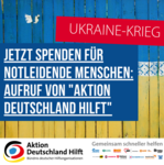 Spendenaufruf mit ukrainischen Nationalfarben